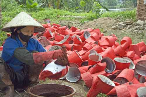 painting red hats-AsiaPhotoStock